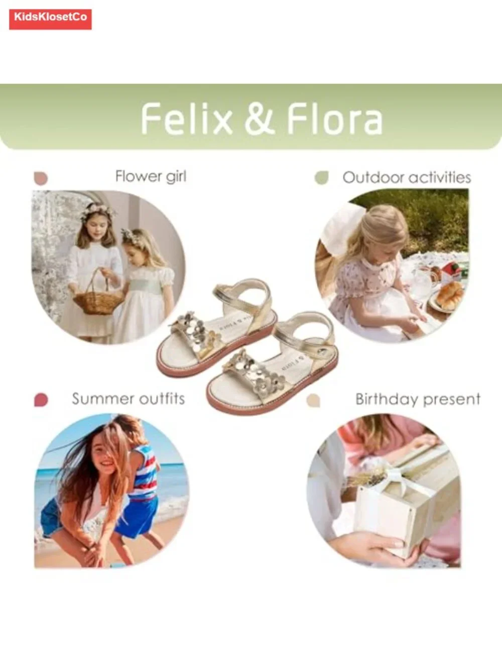 Toddler Girl Sandals - Lightweight Open Toe Flats with Hook & Loop Closure